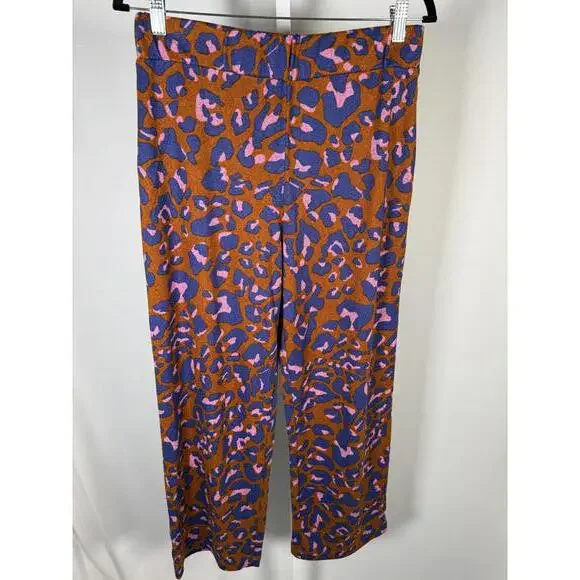 IMAN Global Chic Orange Purple Leopard Print Wide Leg Pants Pull-On Size M - Picture 2 of 5